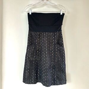 Susana Monaco Strapless Eyelet Cotton Dress Black Silk Lined Pockets Size 4